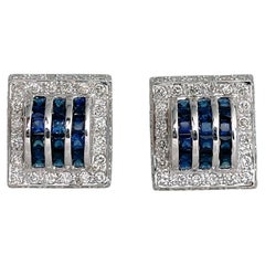 Modern 18 Karat Gold 1.80 Carat Sapphire 1.25 Carat Diamond Stud Earrings