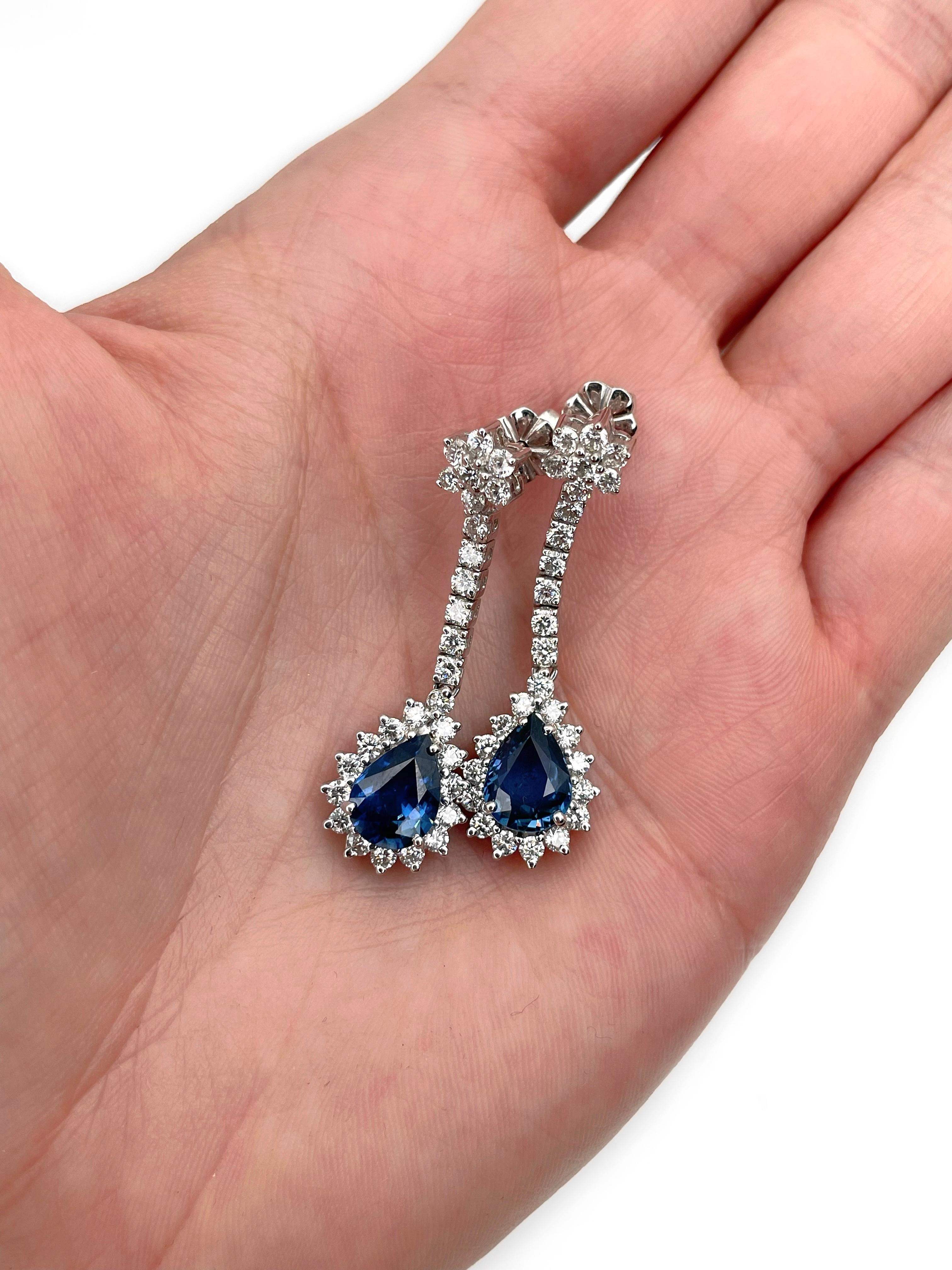 Moderno Modern 18 Karat Gold 4.20 Carat Sapphire 1.70 Carat Diamond Drop Stud Earrings in vendita