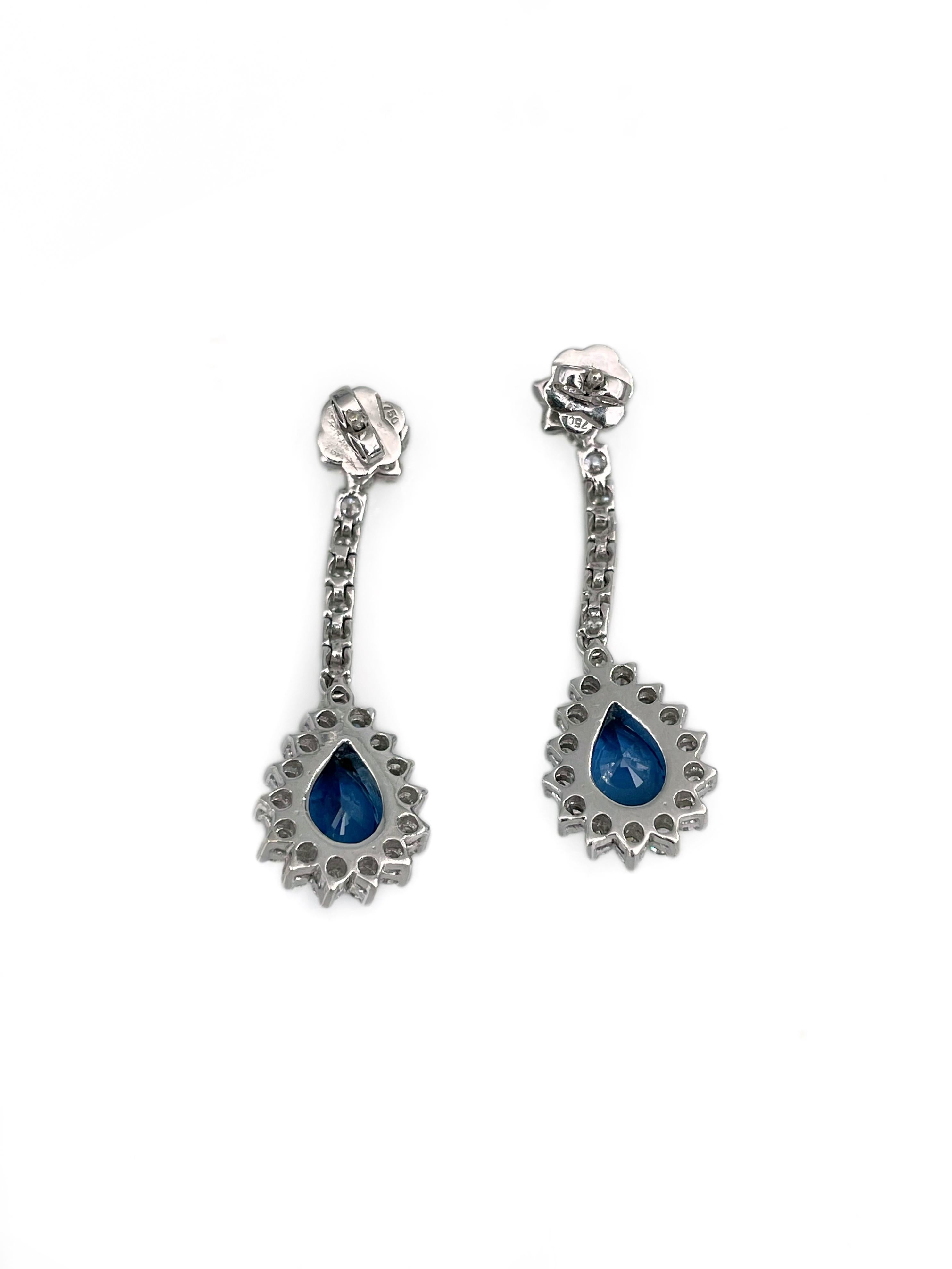 Modern 18 Karat Gold 4.20 Carat Sapphire 1.70 Carat Diamond Drop Stud Earrings In condizioni buone in vendita a Vilnius, Vilniaus apskr.