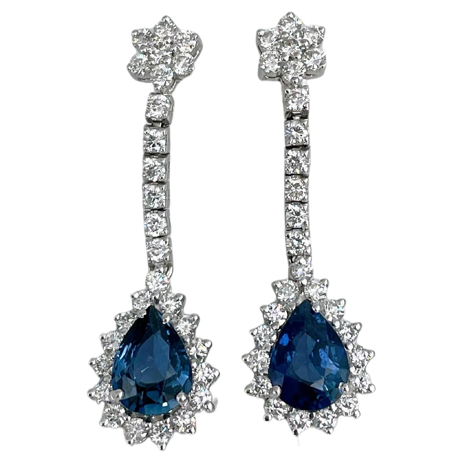 Modern 18 Karat Gold 4.20 Carat Sapphire 1.70 Carat Diamond Drop Stud Earrings