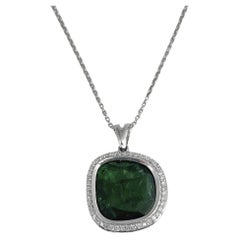Vintage Modern 18 Karat Gold 5.50 Carat Green Tourmaline Diamond Pendant Chain Necklace