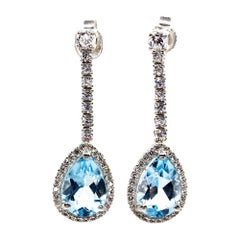 Modern 18 Karat Gold Diamond and Aquamarine Earrings