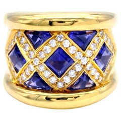Modern 18 Karat Gold Diamond and Iolite Ring