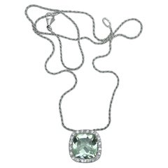 Modern 18 Karat Gold Green Amethyst Prasiolite Diamond Pendant Chain Necklace