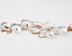 Modern 18 Karat Gold Link Chain with 7 Large Natural Rock Crystal Triangle Charm