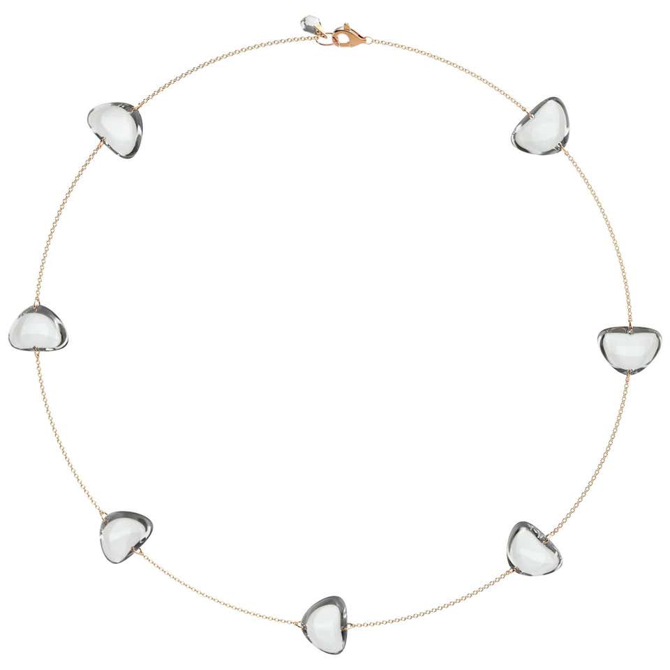 Modern 18 Karat Gold Link Chain with 7 Large Natural Rock Crystal ...