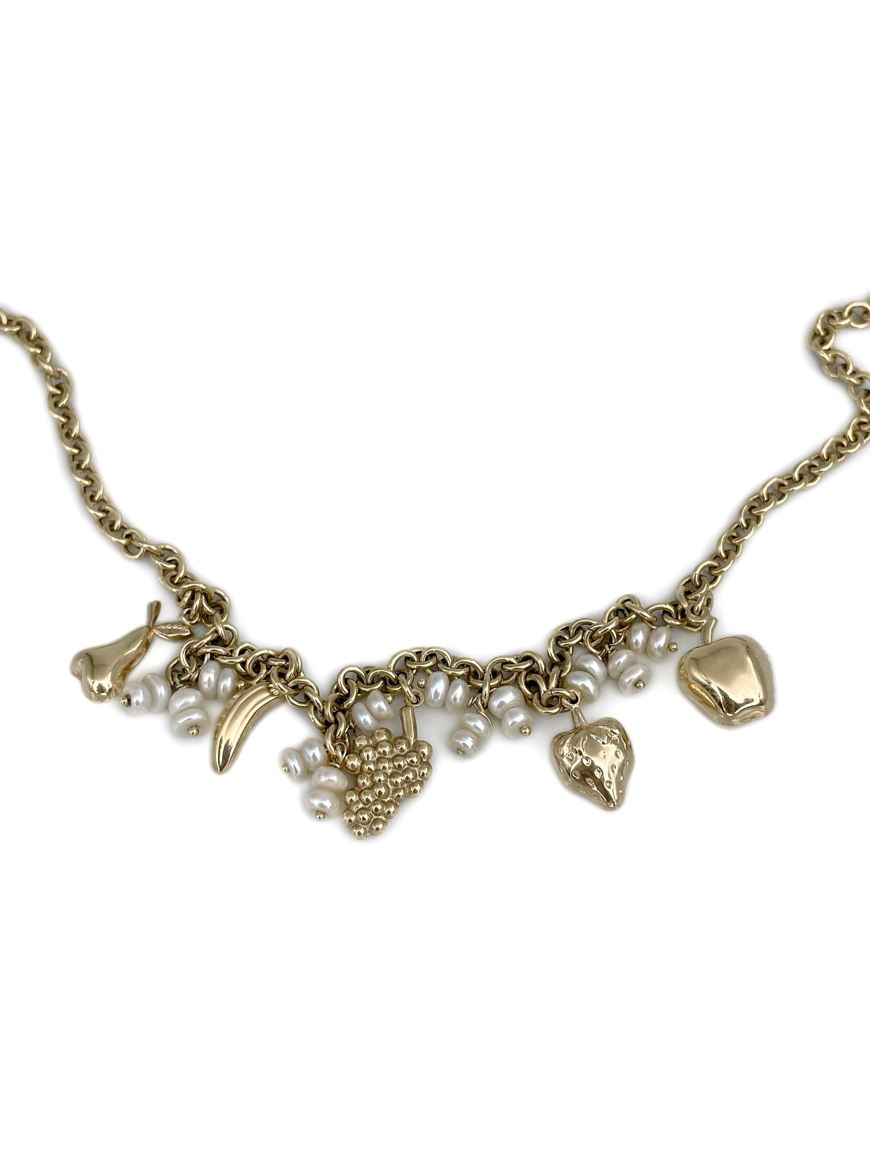 Moderne 18 Karat Gold Perle Obst Charm Kette Halskette im Zustand „Gut“ im Angebot in Vilnius, Vilniaus apskr.