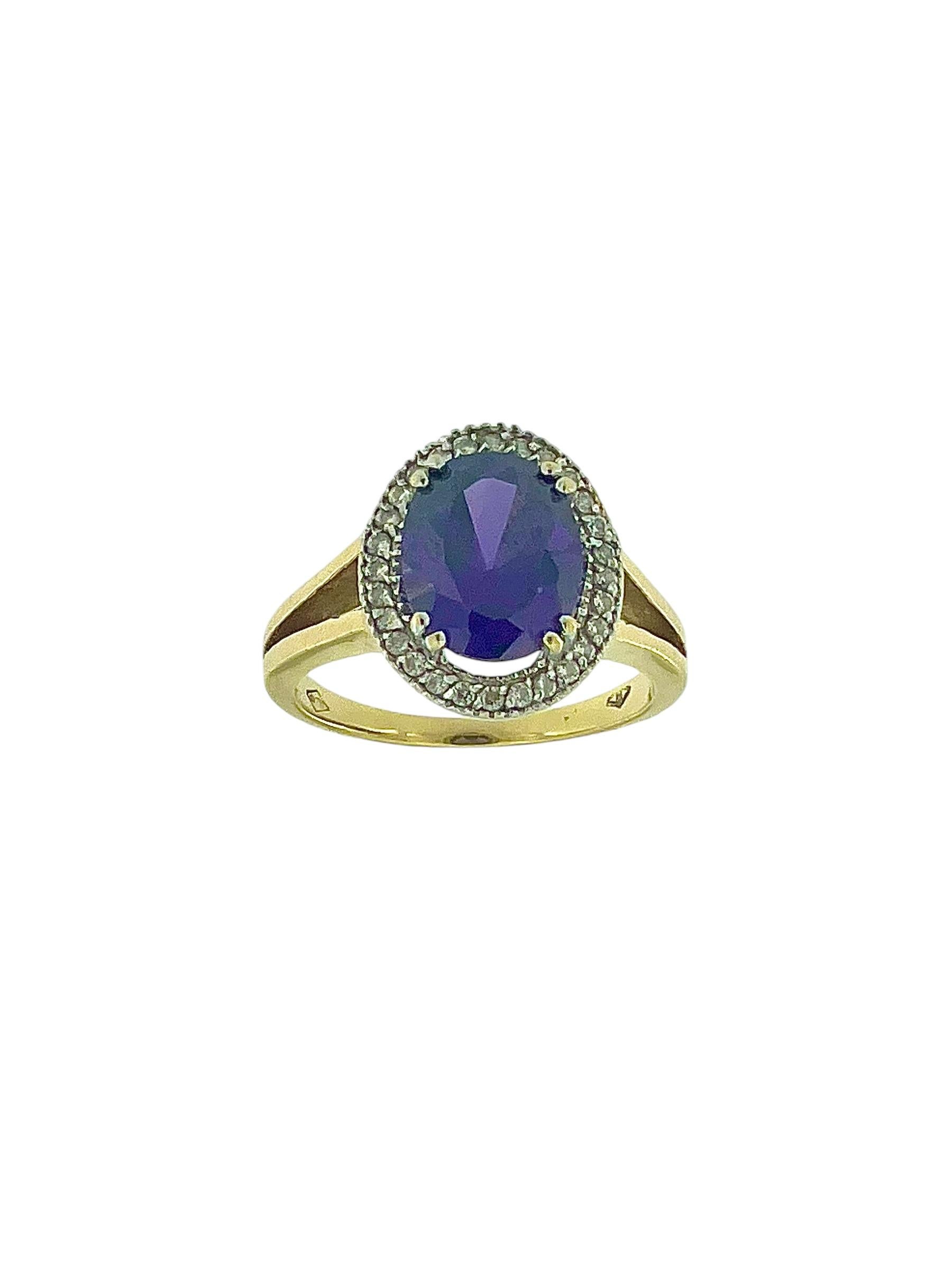 Moderne Bague et pendentif modernes en or 18 carats avec améthyste et zircons en vente