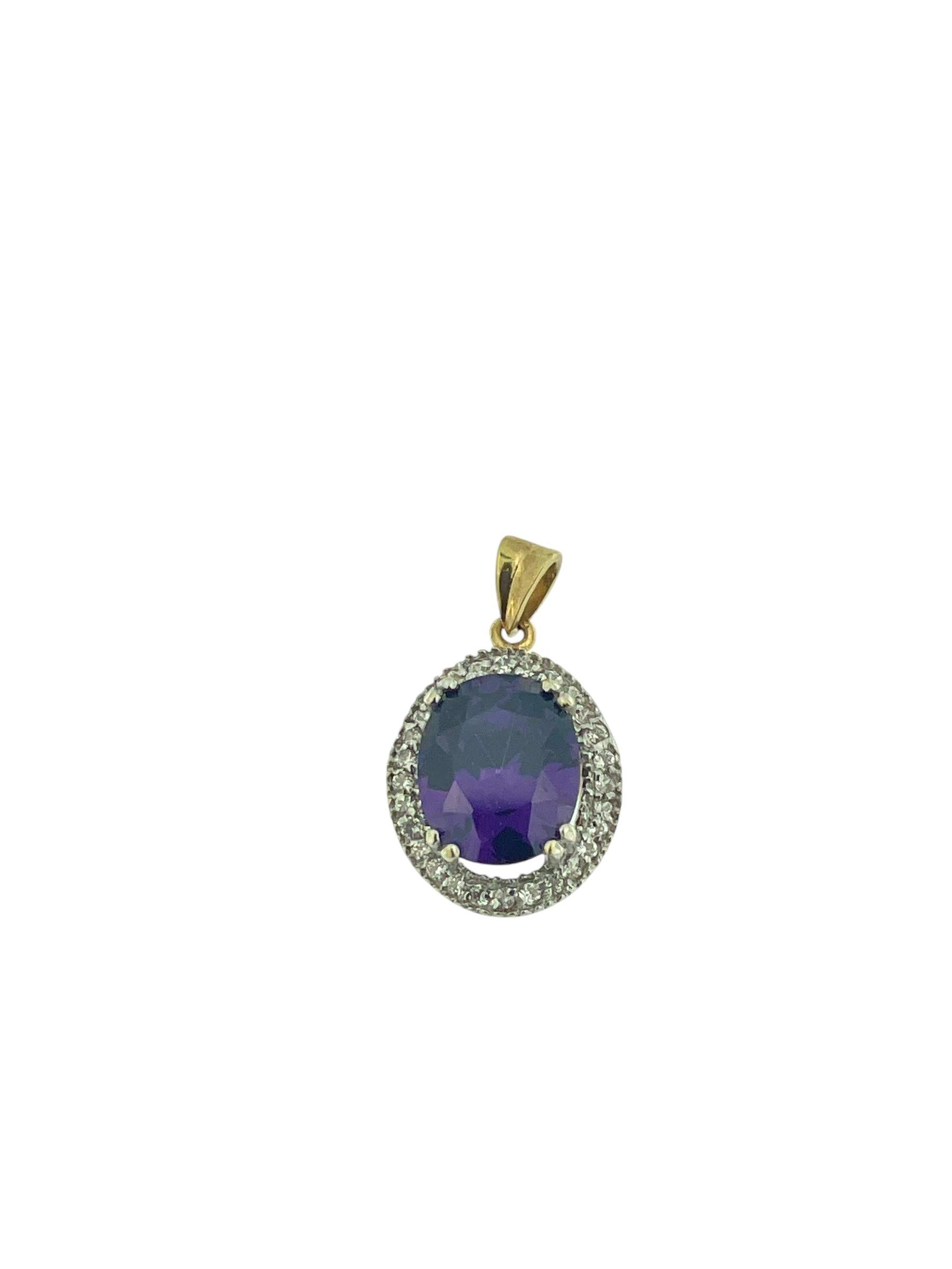 Bague et pendentif modernes en or 18 carats avec améthyste et zircons Unisexe en vente