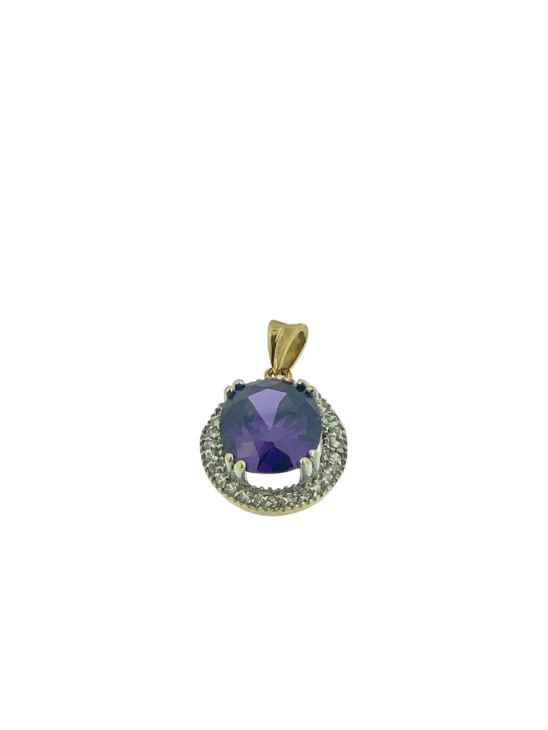 Bague et pendentif modernes en or 18 carats avec améthyste et zircons en vente 2