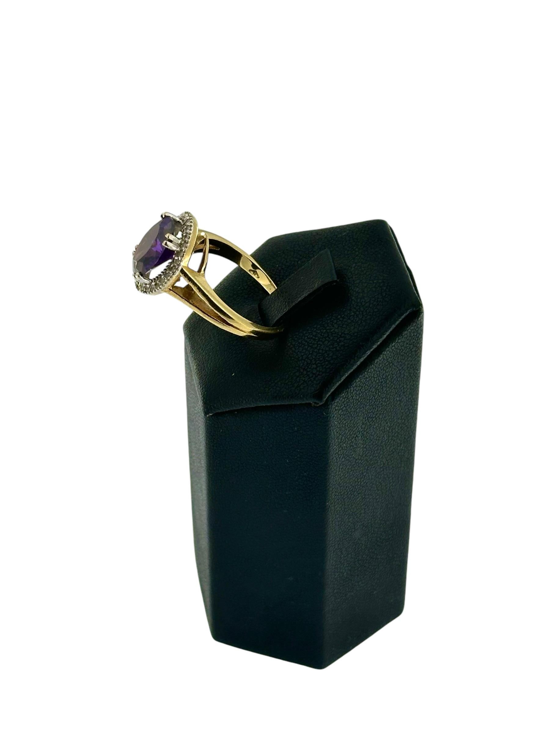 Bague et pendentif modernes en or 18 carats avec améthyste et zircons en vente 3