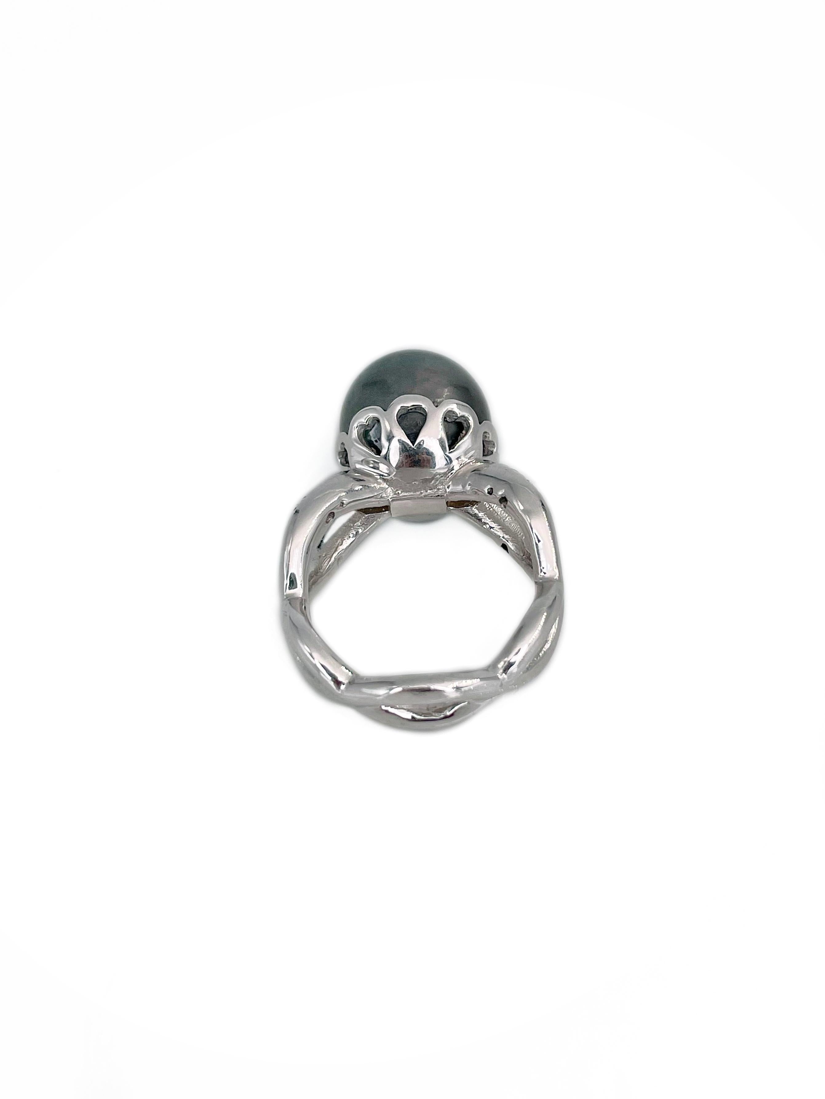 Moderner 18 Karat Gold Tahiti Perle 0,12 Karat Diamant Cocktail Ring Damen im Angebot