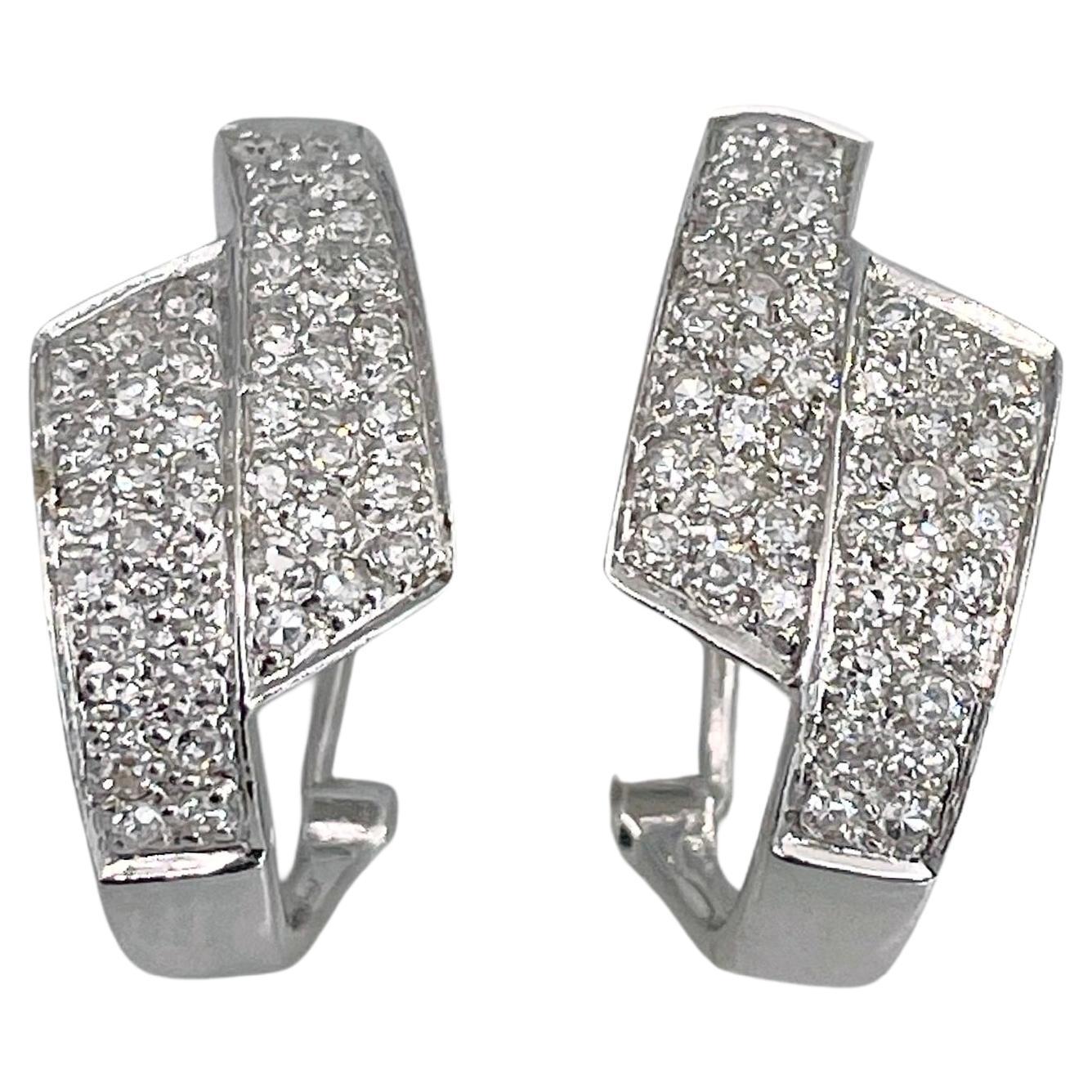 Modern 18 Karat Gold TW 0.42 Carat Diamond Geometric Design French Back Earrings For Sale