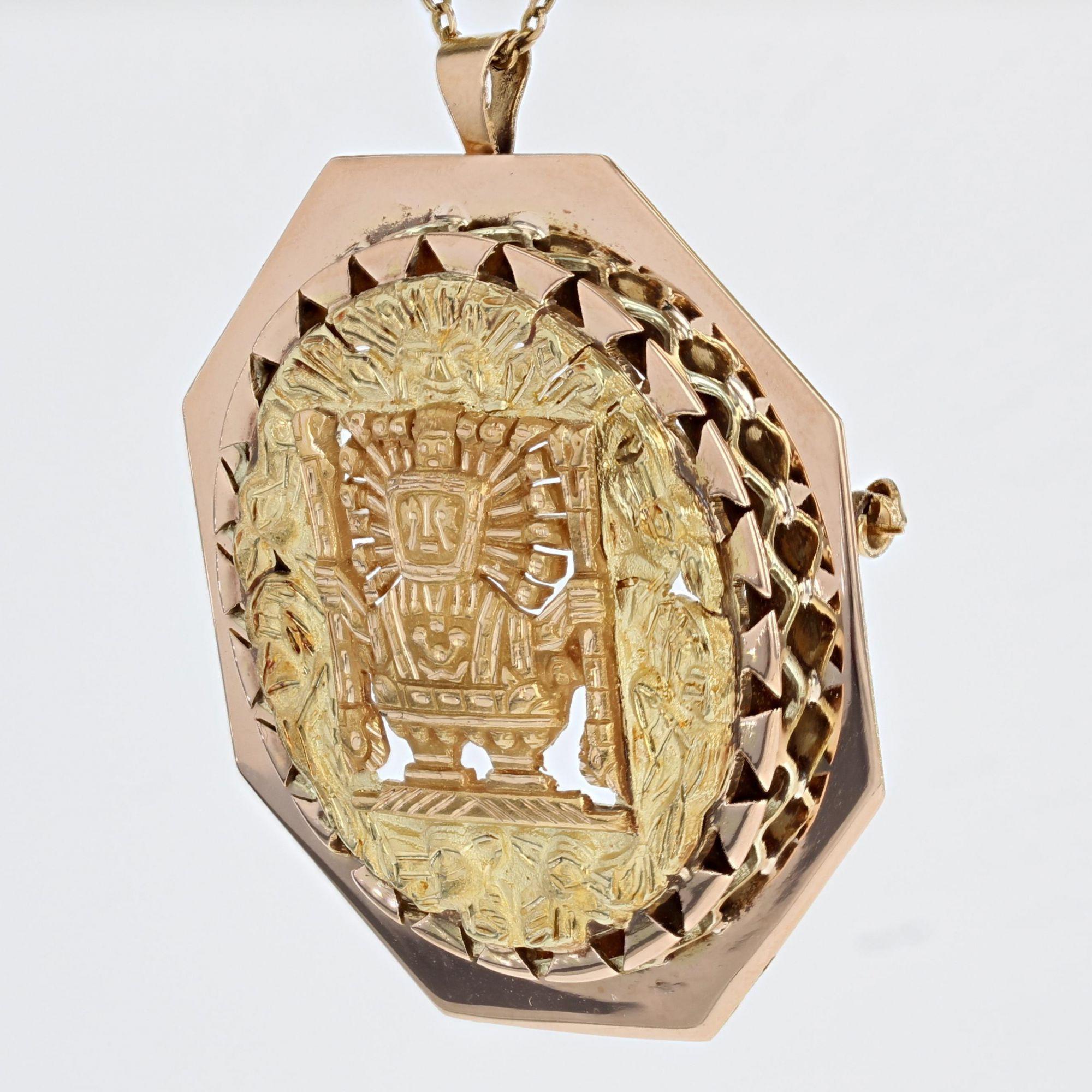 Modern 18 Karat Rose and Yellow Gold Aztec Style Pendant Brooch In Good Condition For Sale In Poitiers, FR