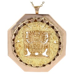 Modern 18 Karat Rose and Yellow Gold Aztec Style Pendant Brooch