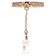 Modern 18 Karat Rose Gold Chain and Cultured Pearl Ring