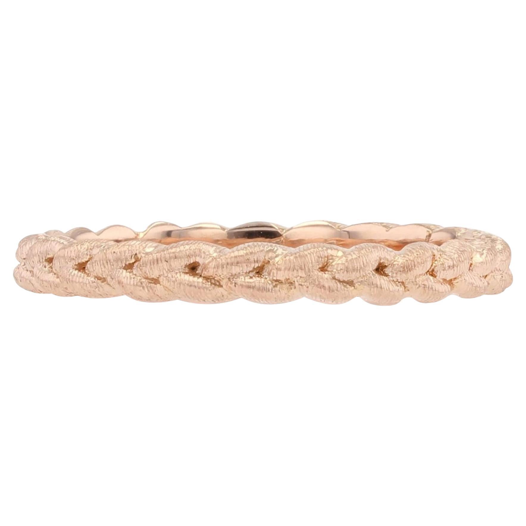 Bague de mariage moderne en or rose 18 carats tressée et ciselée