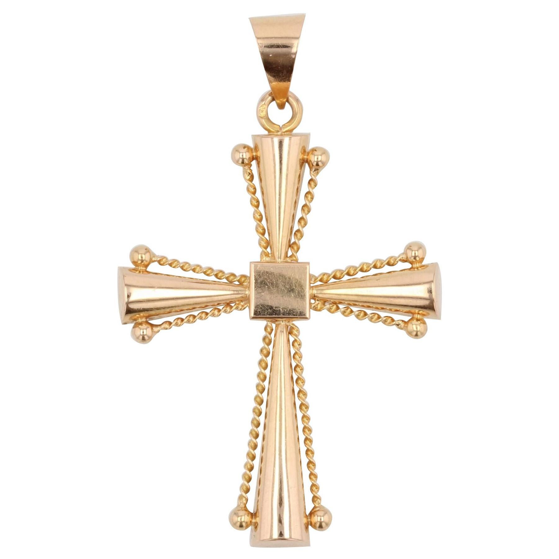 Modern 18 Karat Rose Gold Cross Pendant