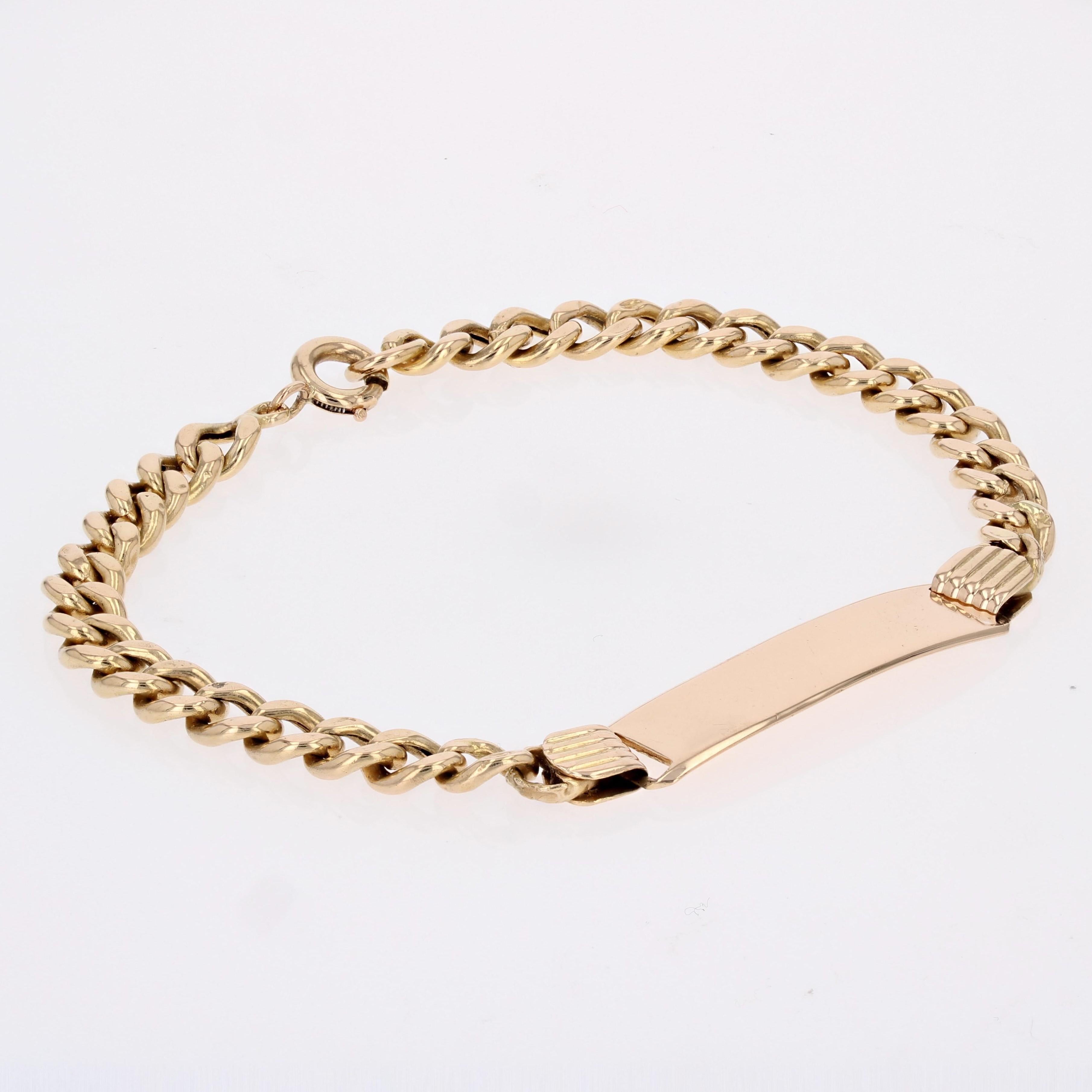 Brazalete moderno de oro rosa de 18 quilates con cadena de bordillo y placa personalizada en Bueno estado para la venta en Poitiers, FR
