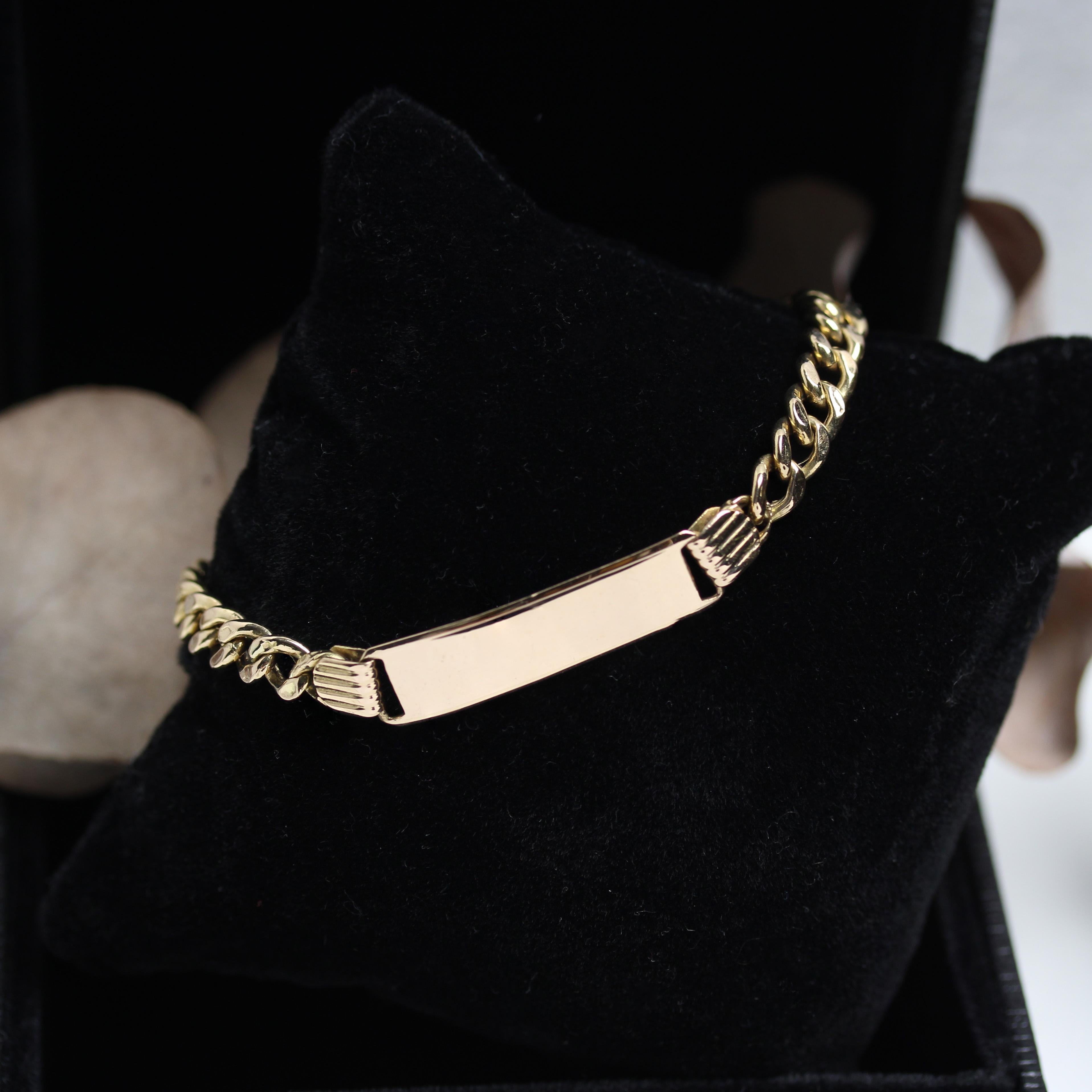 De las mujeres Brazalete moderno de oro rosa de 18 quilates con cadena de bordillo y placa personalizada en venta