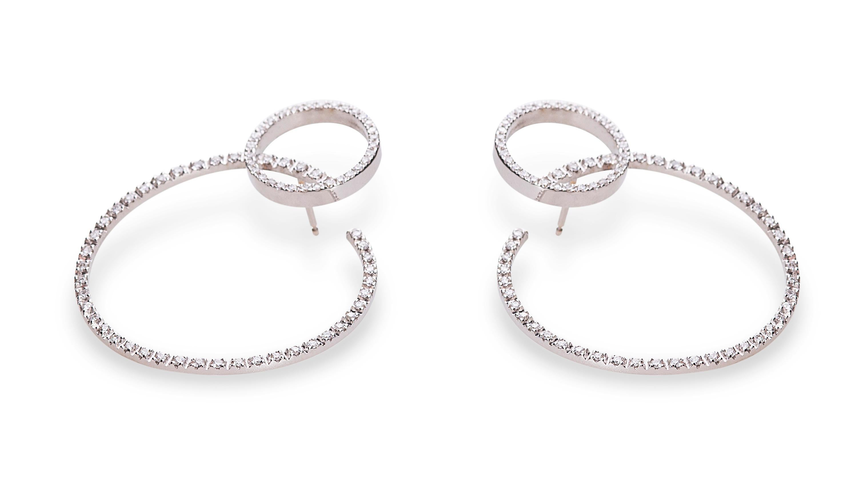 Women's Modern 18 Karat White Gold 0.51 Karat G Color VS1 White Diamonds Design Earrings For Sale