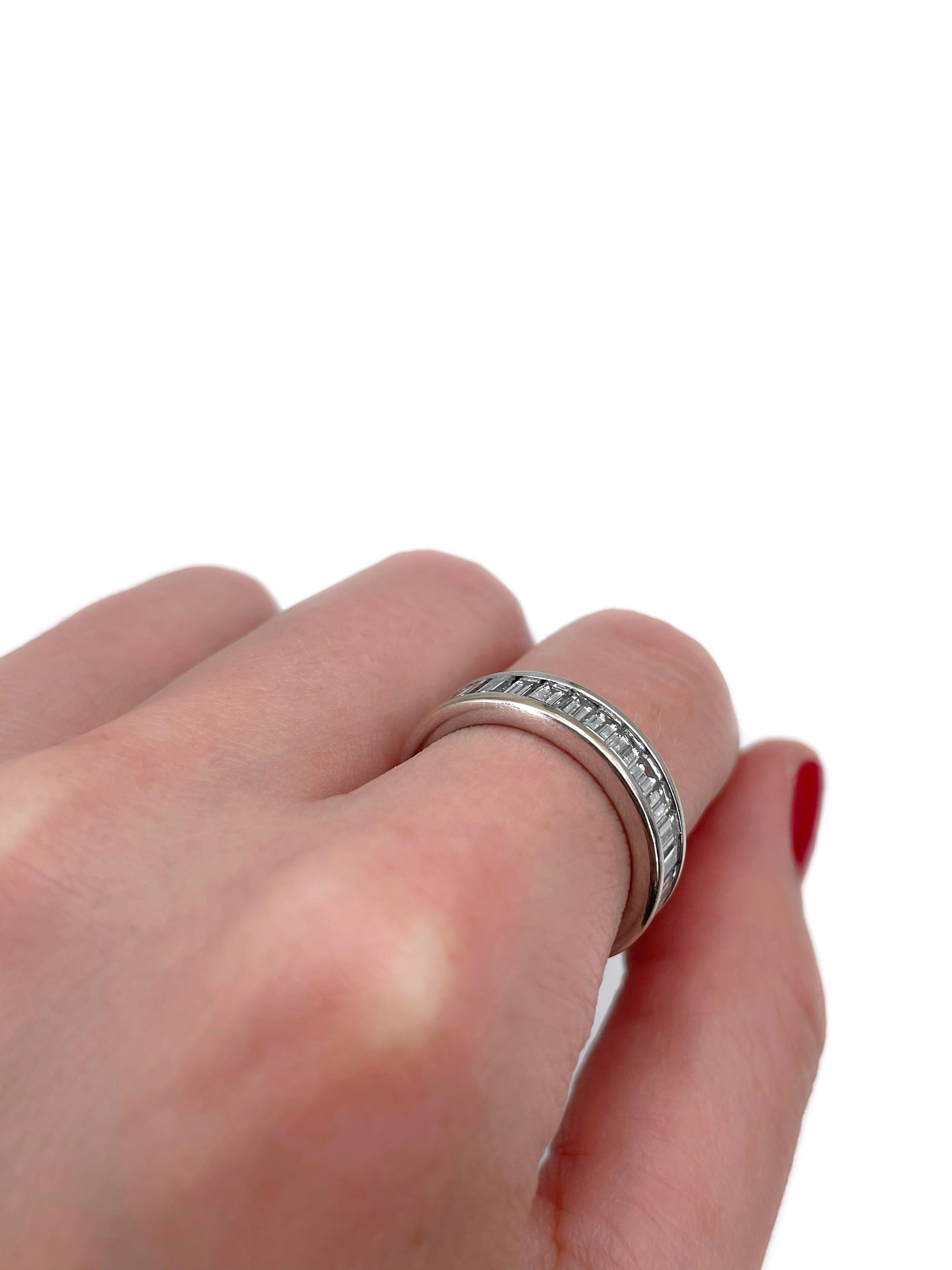 Baguette Cut Modern 18 Karat White Gold 1.40 Carat Diamond Band Ring For Sale