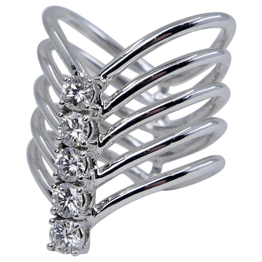 Modern 18 Karat White Gold 5-Stone Diamond Wave Ring
