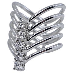 Modern 18 Karat White Gold 5-Stone Diamond Wave Ring