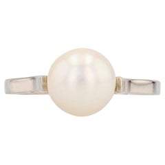 Modern 18 Karat White Gold Cultured Pearl Solitaire Ring