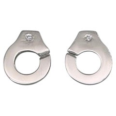 Modern 18 Karat White Gold Diamond Handcuff Motif Stud Earrings