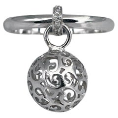Modern 18 Karat White Gold Diamond Openwork Hanging Bead Ball Charm Ring