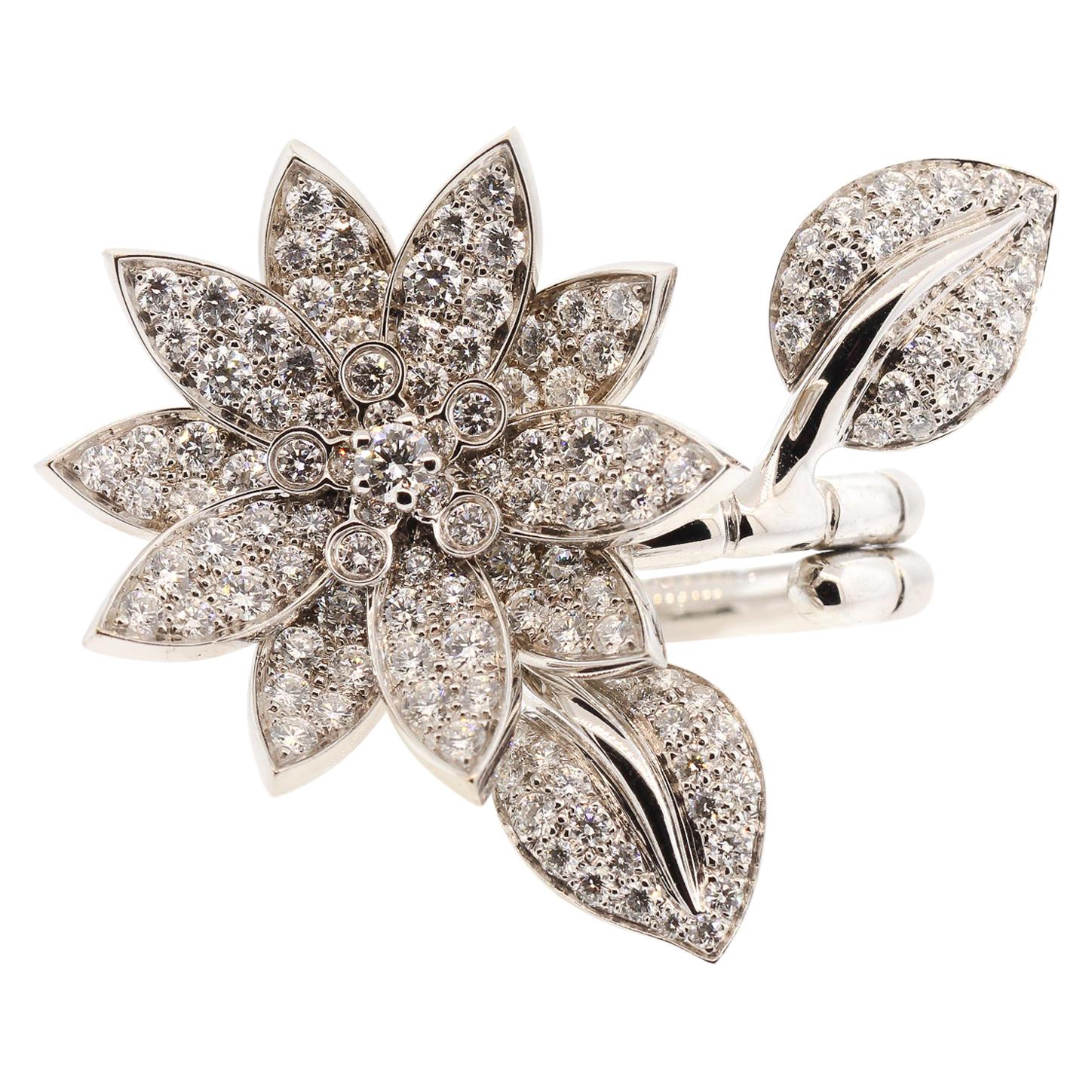 Modern 18 Karat White Gold Diamond Van Cleef & Arpels Lotus Ring