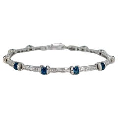 Modern 18 Karat White Gold Sapphire Baguette Cut Diamond Tennis Bracelet