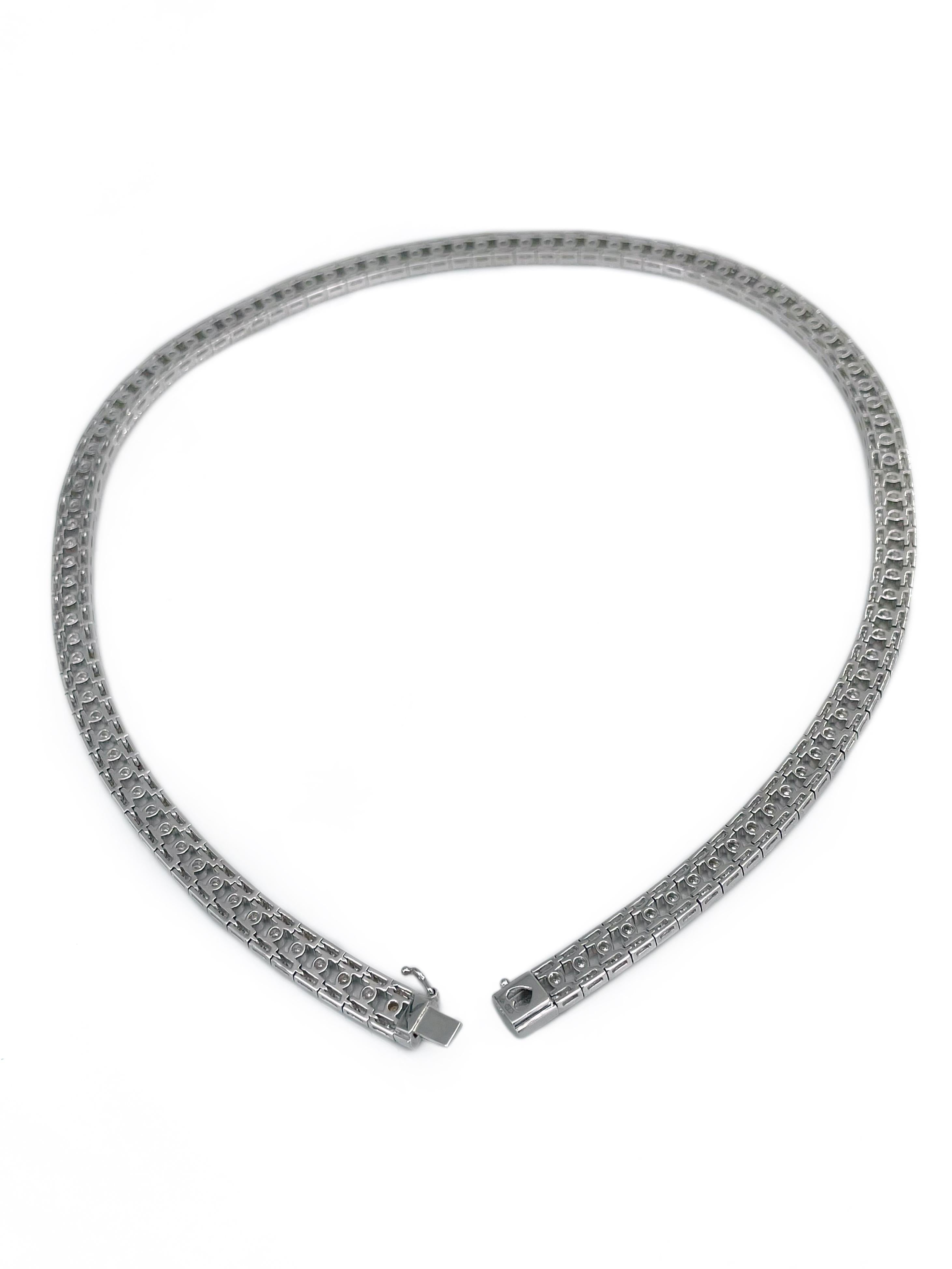 Collana moderna in oro bianco 18 carati TW 7,00 carati con diamante a collier In condizioni buone in vendita a Vilnius, Vilniaus apskr.