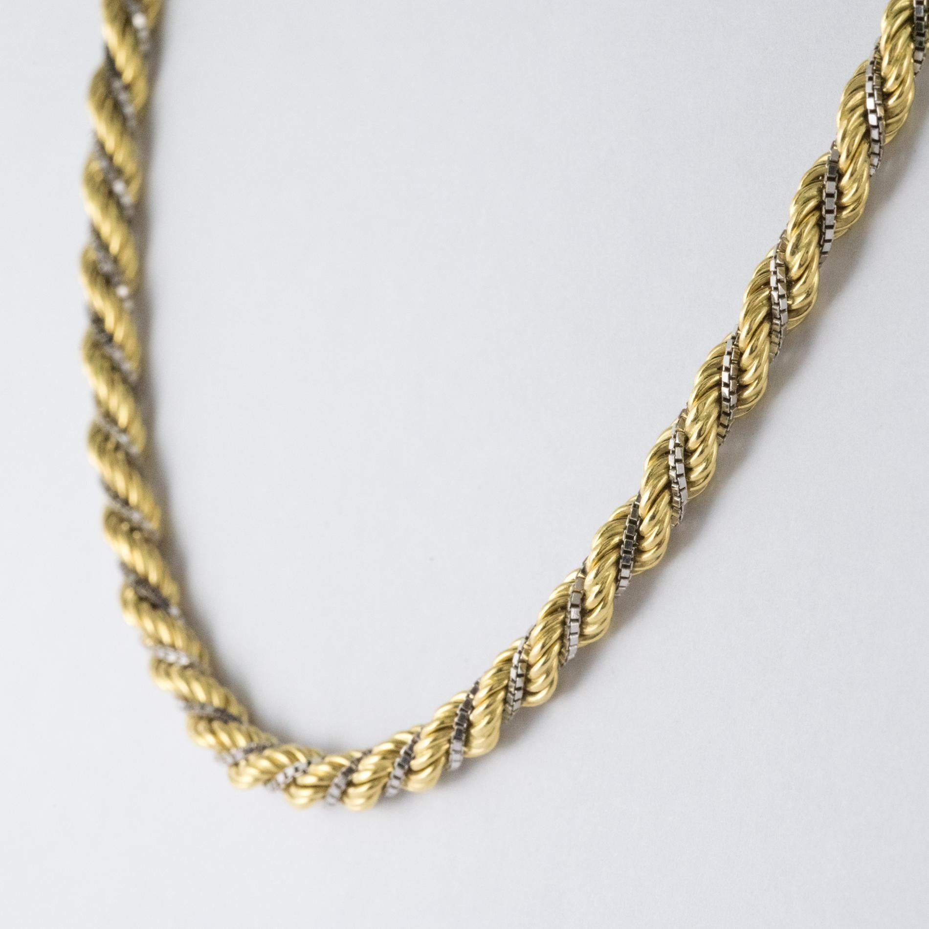 Modern 18 Karat Yellow and White Gold Braided Necklace In Excellent Condition In Poitiers, FR