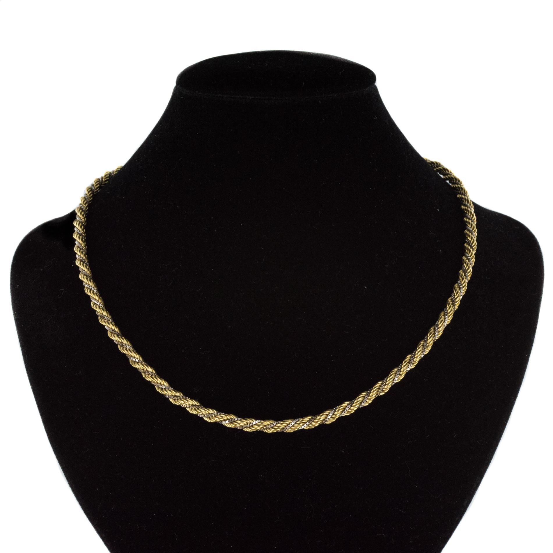 Modern 18 Karat Yellow and White Gold Braided Necklace 2