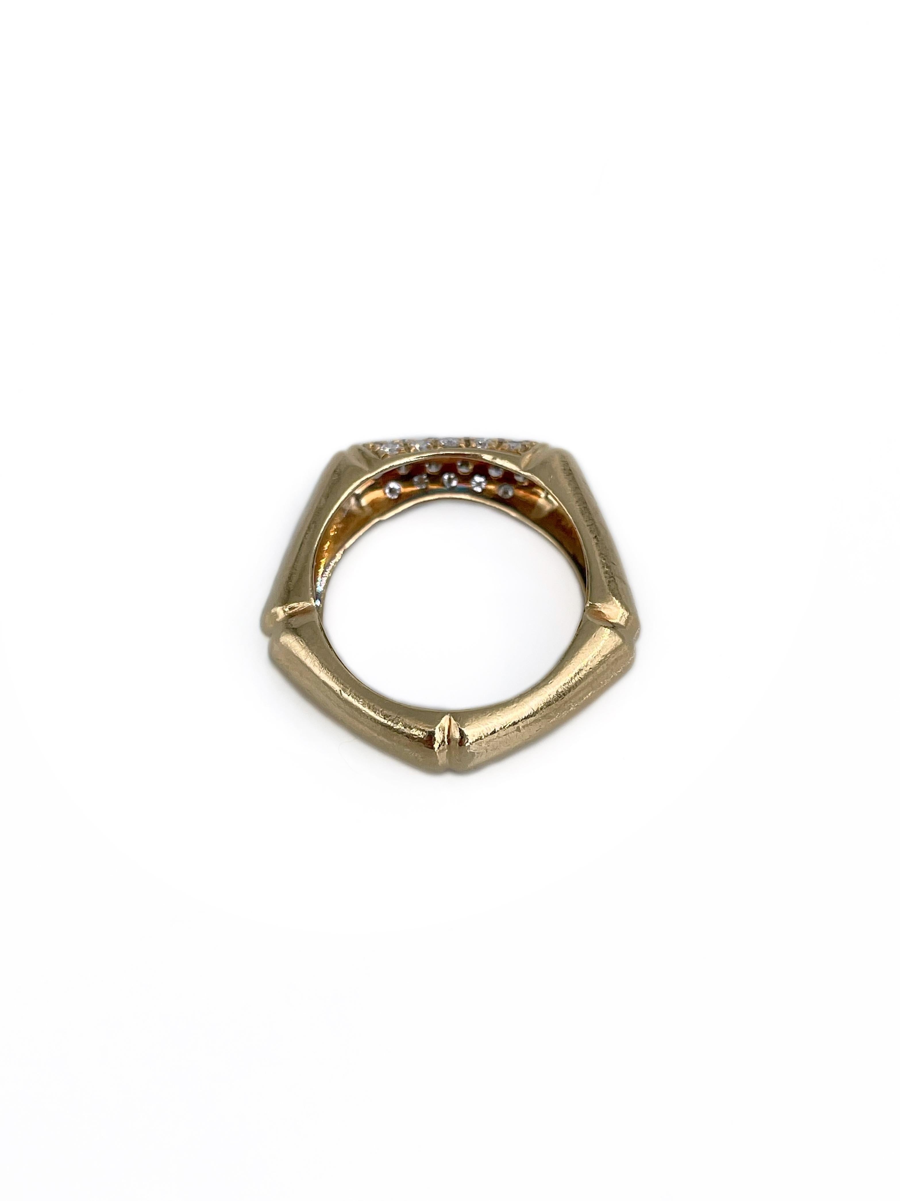 Round Cut Modern 18 Karat Yellow Gold 0.40 Carat VVS-VS Diamond Bamboo Design Band Ring For Sale