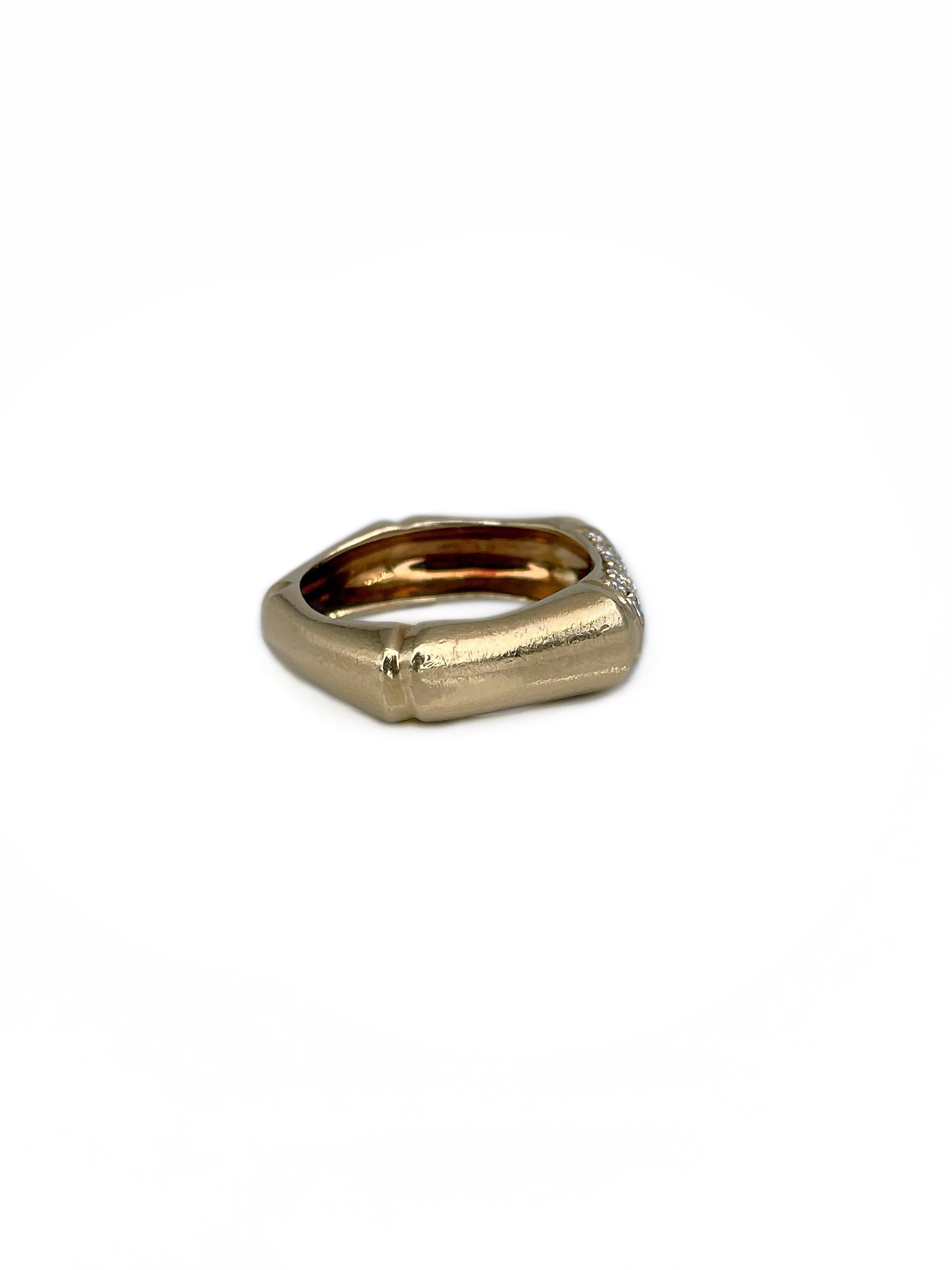 Modern 18 Karat Yellow Gold 0.40 Carat VVS-VS Diamond Bamboo Design Band Ring In Good Condition For Sale In Vilnius, LT