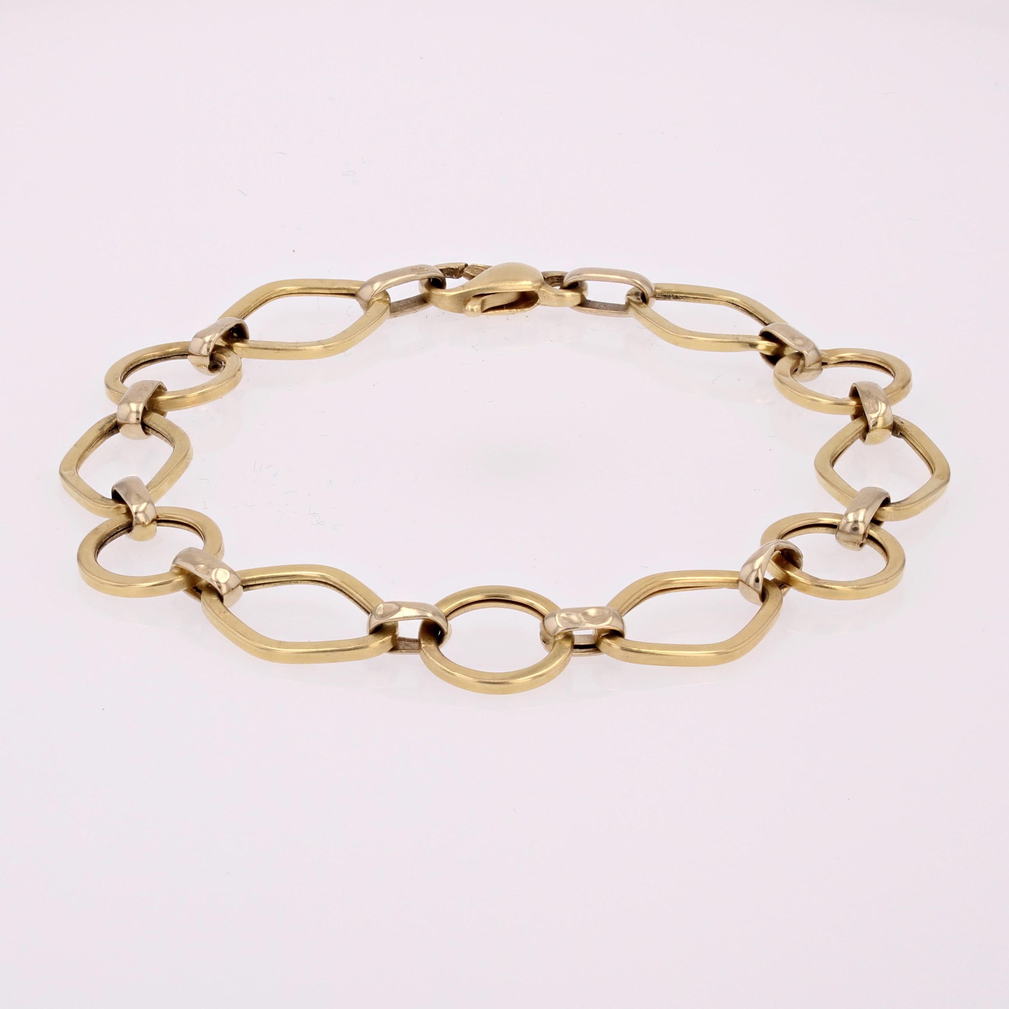 Modern 18 Karat Yellow Gold Alternating Links Bracelet In Good Condition For Sale In Poitiers, FR