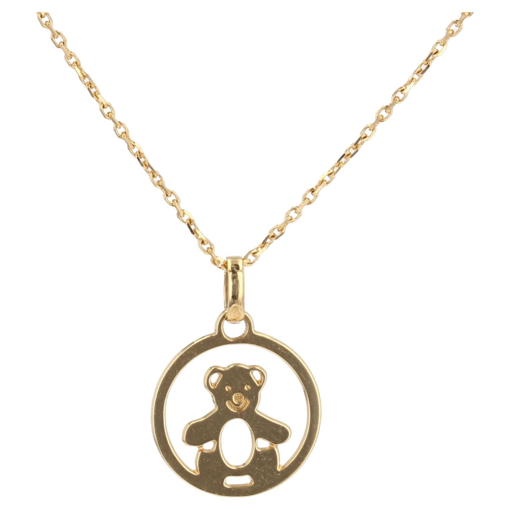 Modern 18 Karat Yellow Gold Bear Cub Pendant and Chain For Sale