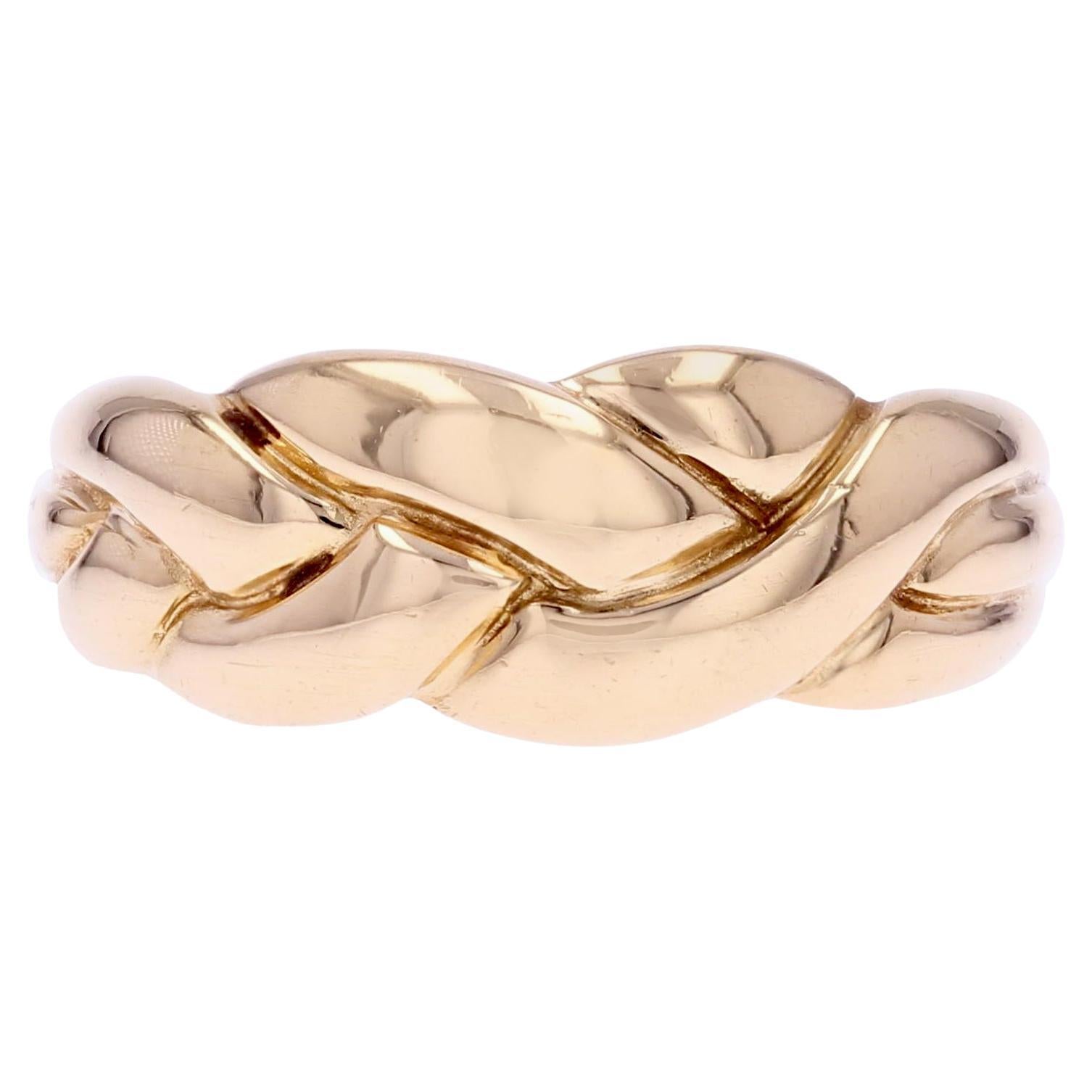 Modern 18 Karat Yellow Gold Braided Bangle Ring