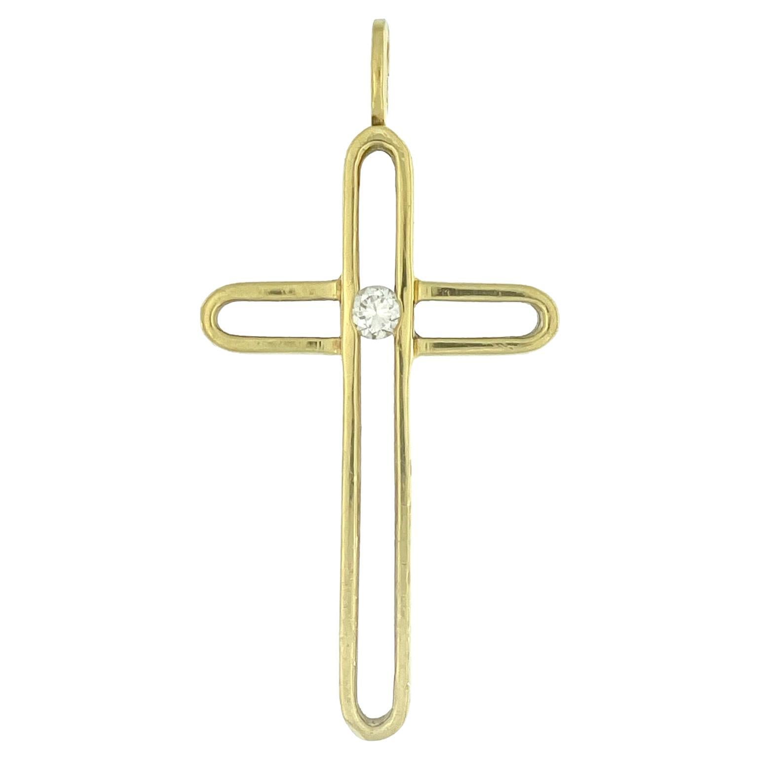 Modern 18 karat Yellow Gold Diamond Cross For Sale