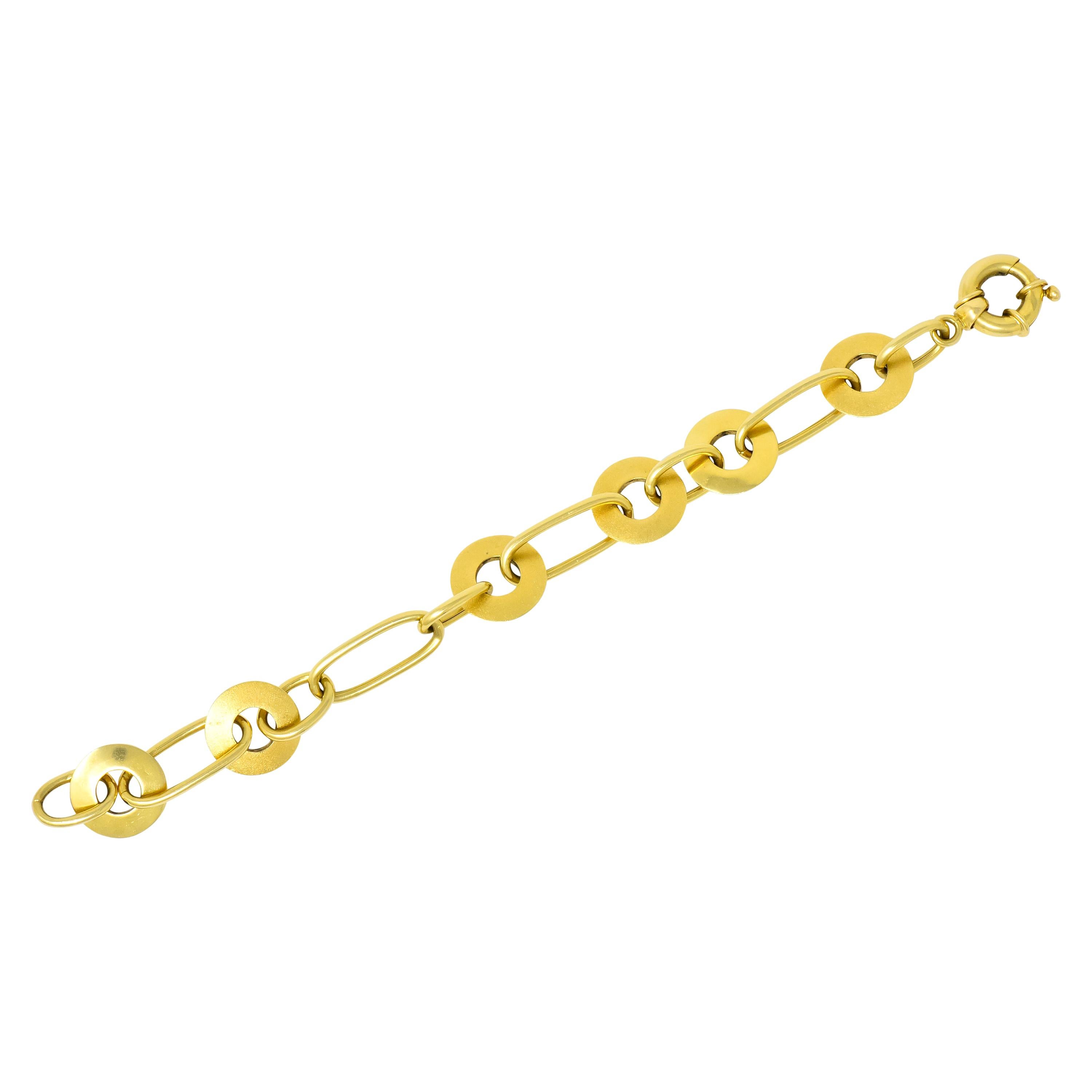 Modern 18 Karat Yellow Gold Disc Link Bracelet