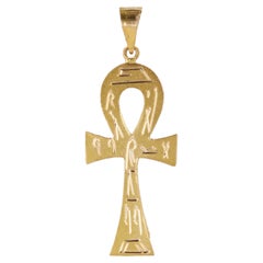Pendentif moderne en forme de croix égyptienne en or jaune 18 carats