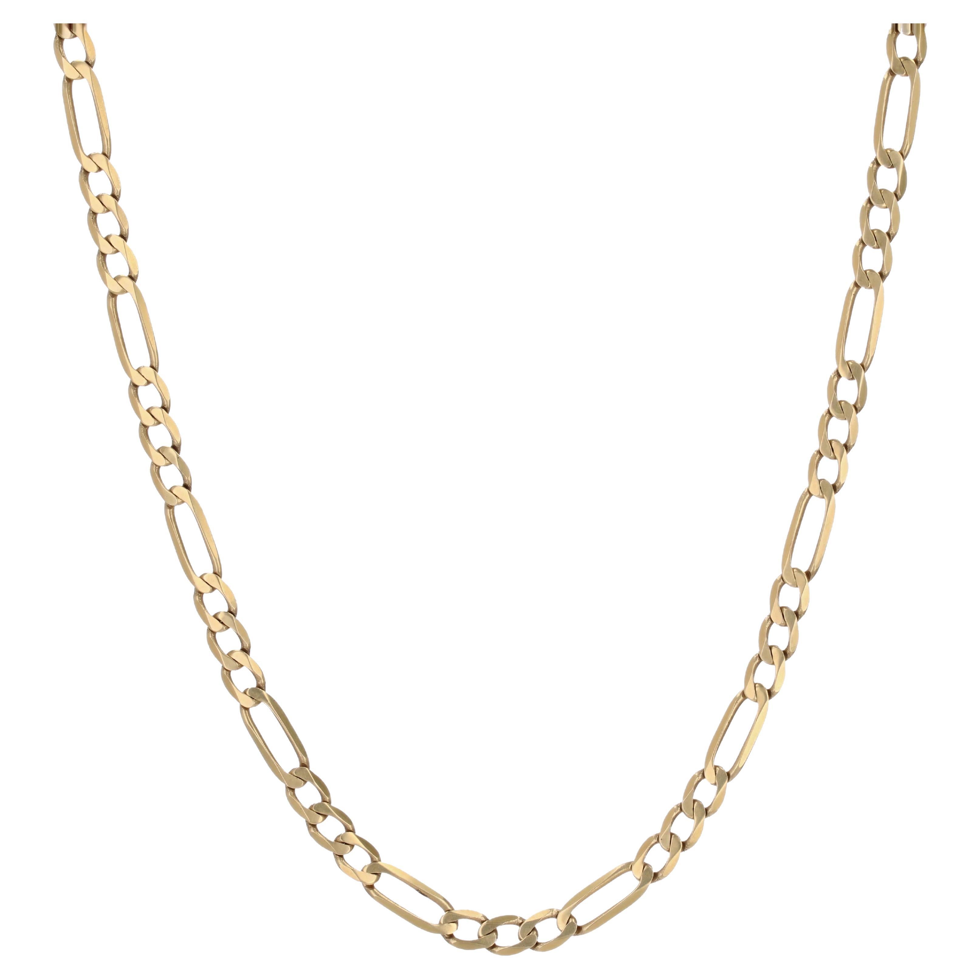 Modern 18 Karat Yellow Gold Filed Alternating Curb Flat Chain Necklace For Sale