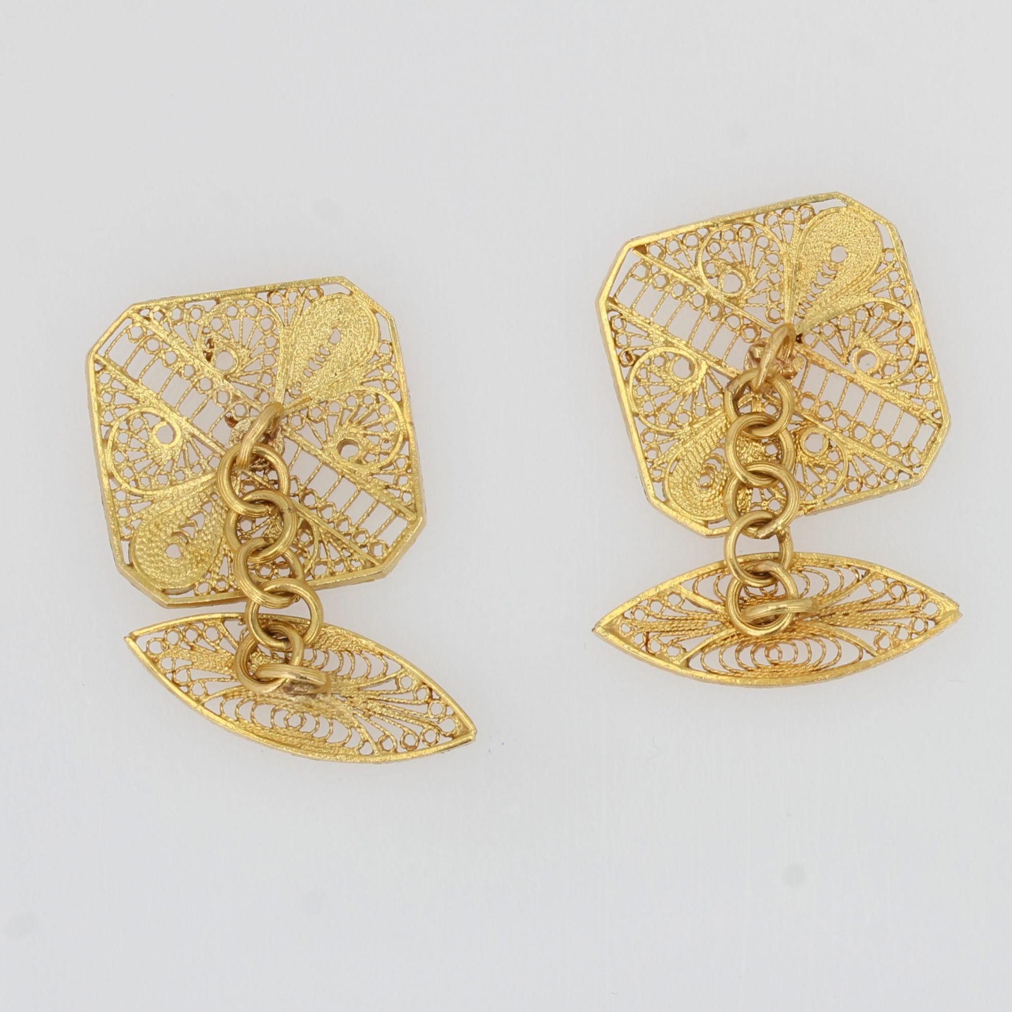 Contemporary Modern 18 Karat Yellow Gold Filigree Cufflinks