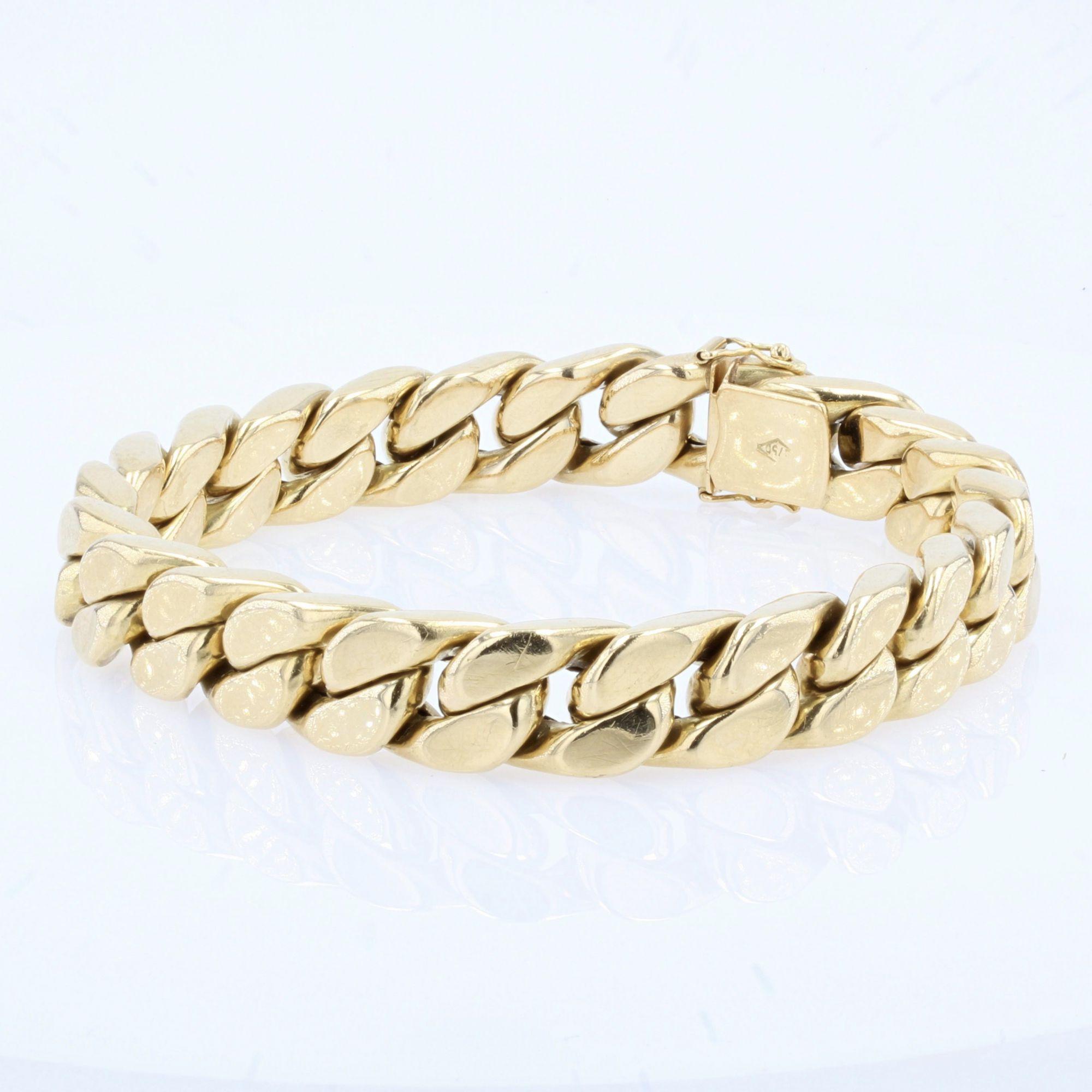 Modern 18 Karat Yellow Gold Flat Curb Bracelet In Good Condition In Poitiers, FR