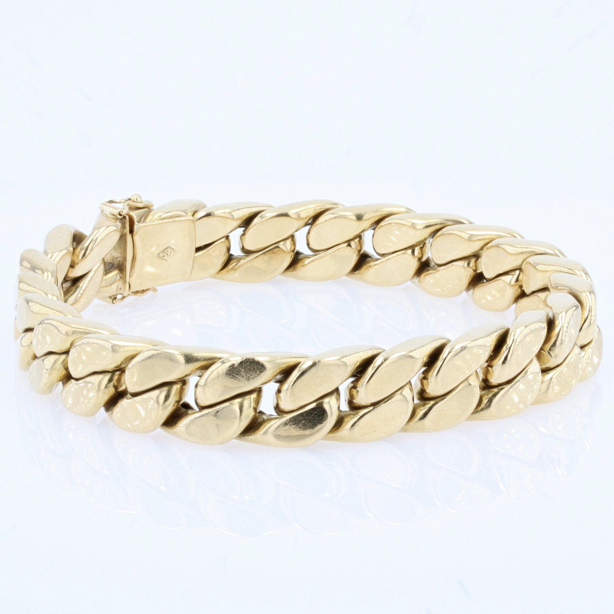Women's or Men's Modern 18 Karat Yellow Gold Flat Curb Bracelet
