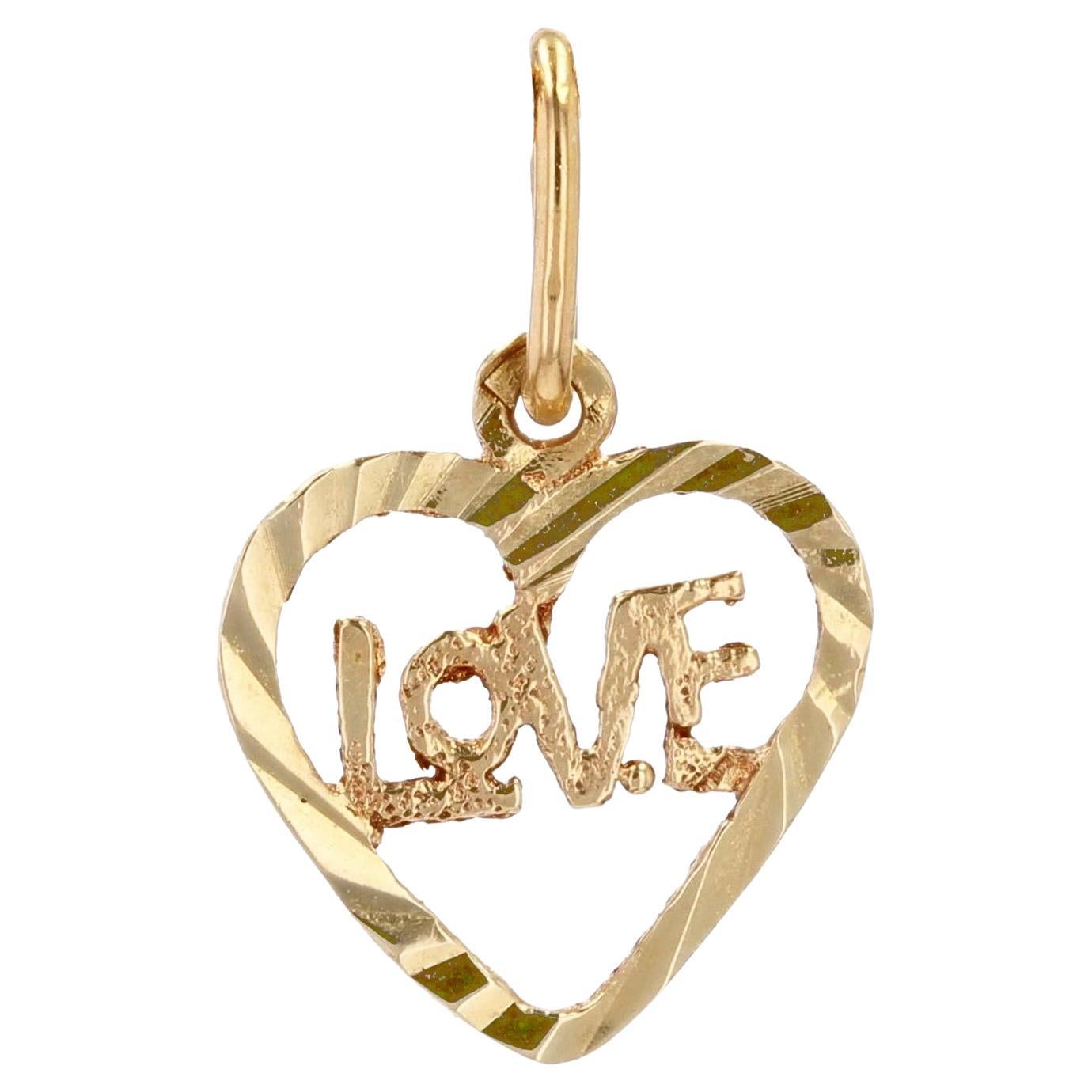 Pendentif moderne Love en or jaune 18 carats en forme de cœur