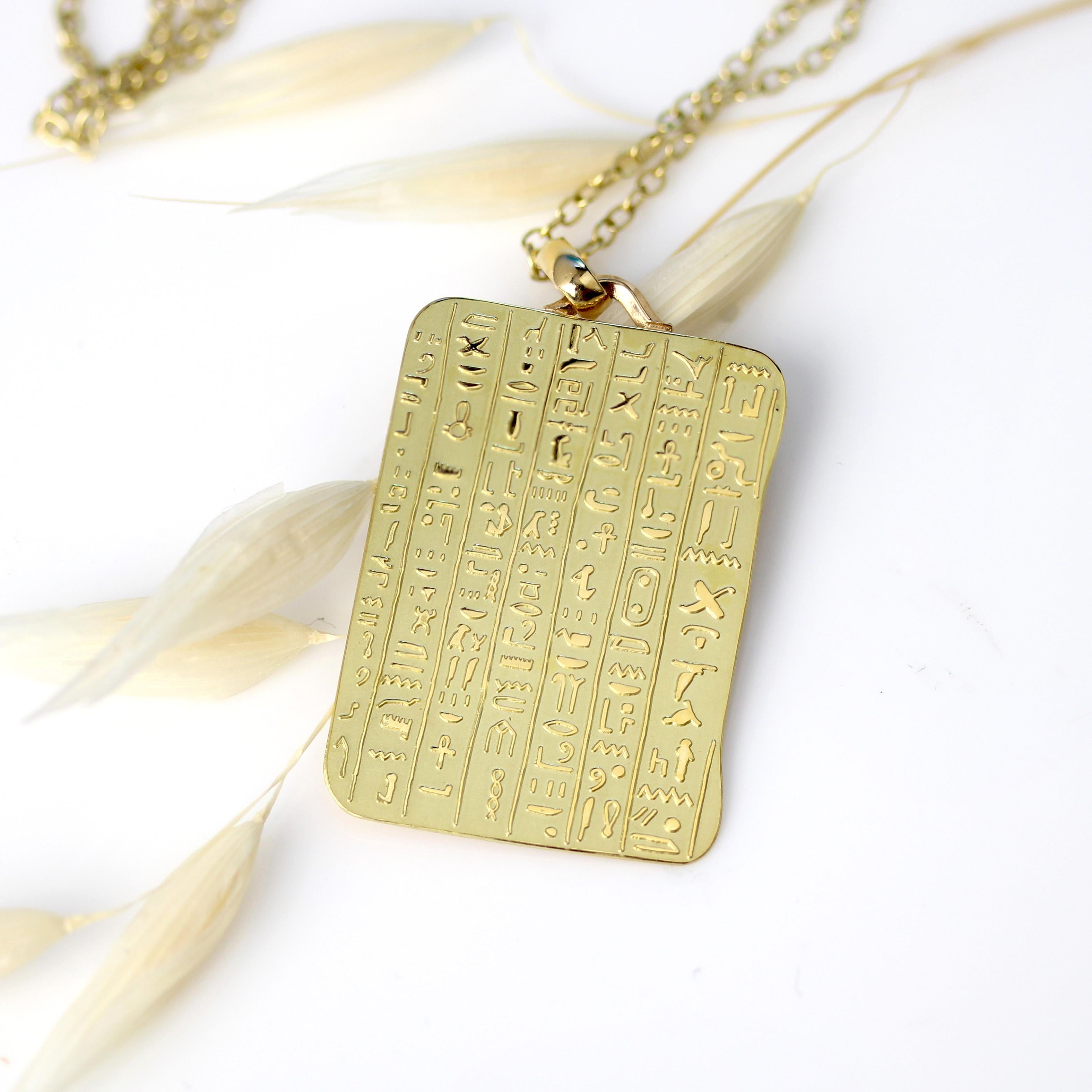 Modern 18 Karat Yellow Gold Hieroglyphics Medal Pendant 1